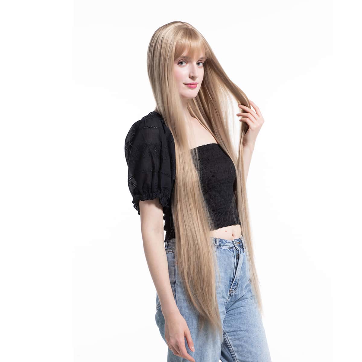 

Natural Long Straight Wig With Bangs, Gold