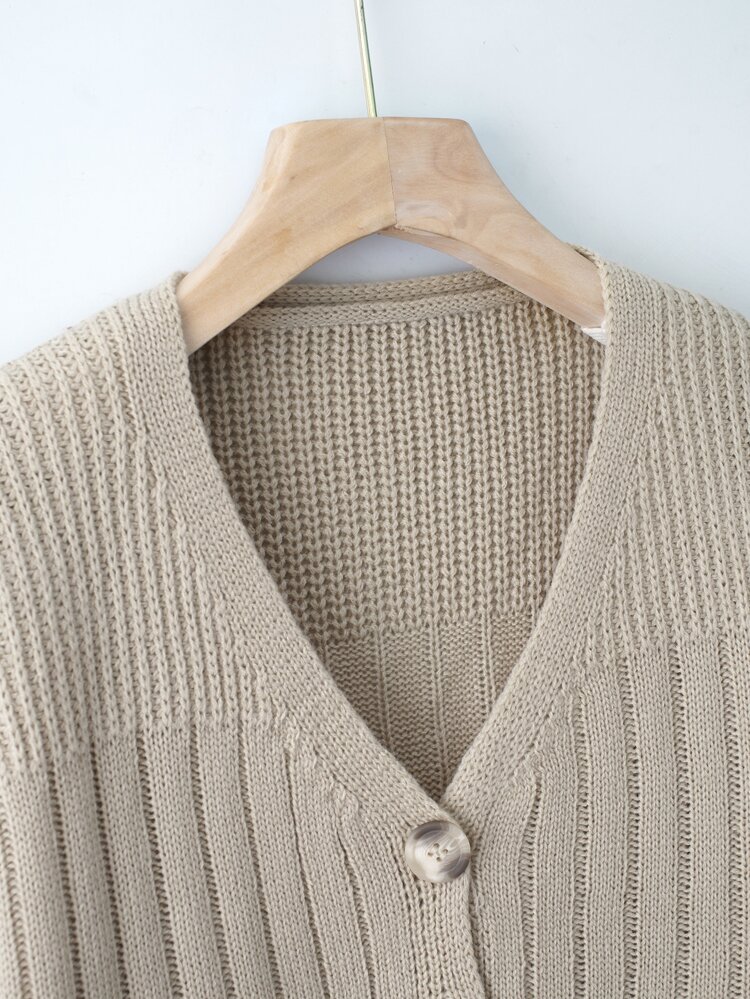 Rozpinane Swetry Prążkowana Dzianina Przód z Guzikami Równy Codzienny