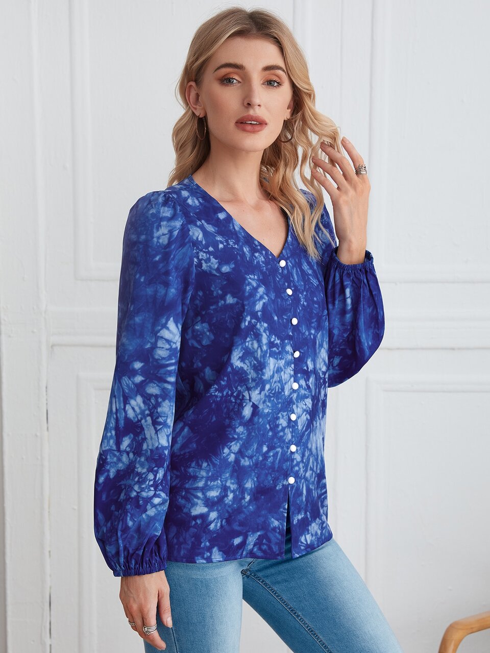 Tie Dye Lantern Sleeve Blouse