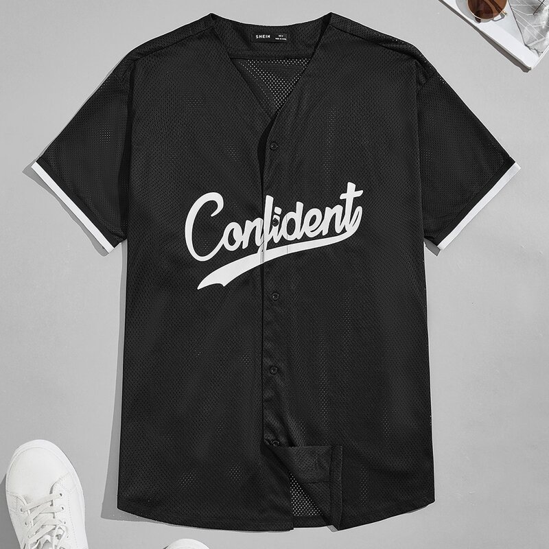 

Guys Letter Graphic Mesh Shirt, Black