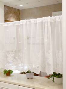 Embroidery Detail Single Panel Valance, White Lace Short Curtain For Home Decor