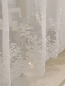 Embroidery Detail Single Panel Valance, White Lace Short Curtain For Home Decor