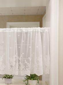 Embroidery Detail Single Panel Valance, White Lace Short Curtain For Home Decor