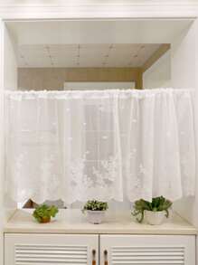 Embroidery Detail Single Panel Valance, White Lace Short Curtain For Home Decor