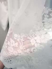 Embroidery Detail Single Panel Valance, White Lace Short Curtain For Home Decor