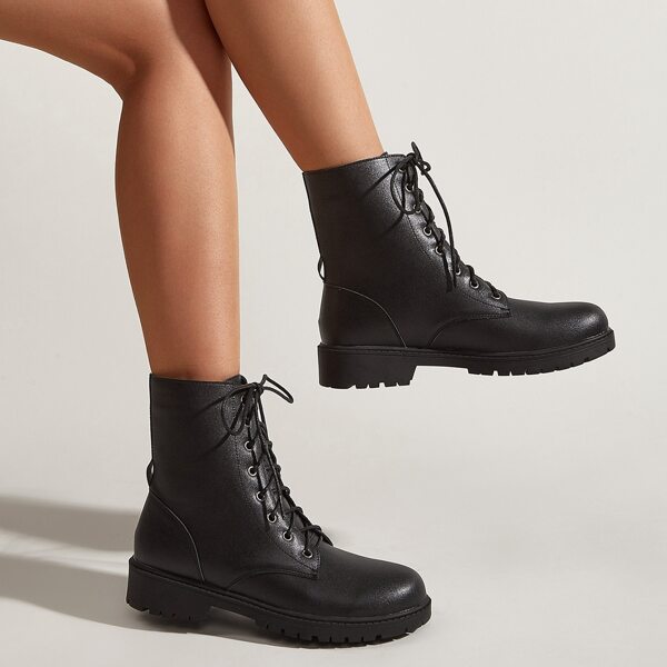 

Lace-Up Front Combat Boots, Black