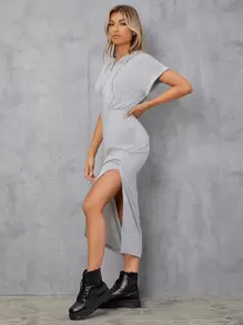 SHEIN Vestido de manga murciélago de muslo con abertura - Gris Claro - Ver 1