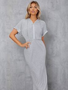 SHEIN Vestido de manga murciélago de muslo con abertura - Gris Claro - Ver 3