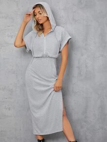 SHEIN Vestido de manga murciélago de muslo con abertura - Gris Claro - Ver 4