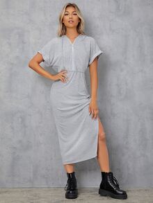 SHEIN Vestido de manga murciélago de muslo con abertura - Gris Claro - Ver 5