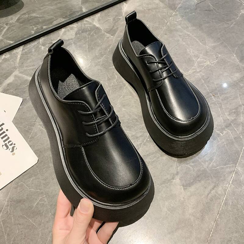 

Lace-up Front Platform Mary Janes, Black