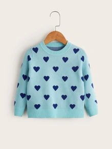 Toddler Girls Heart Pattern Jumper - Mint Green - View 1