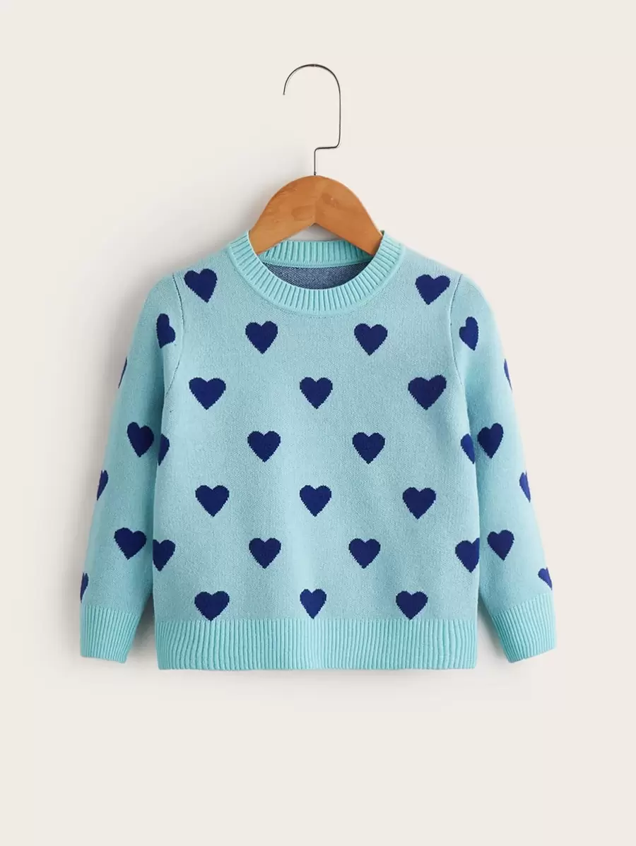 Toddler Girls Heart Pattern Jumper - Mint Green - View 1