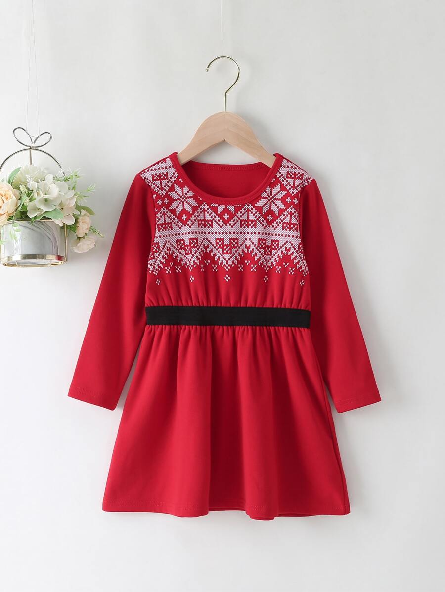 Niñas Vestido con estampado geométrico - Rojo - Ver 1