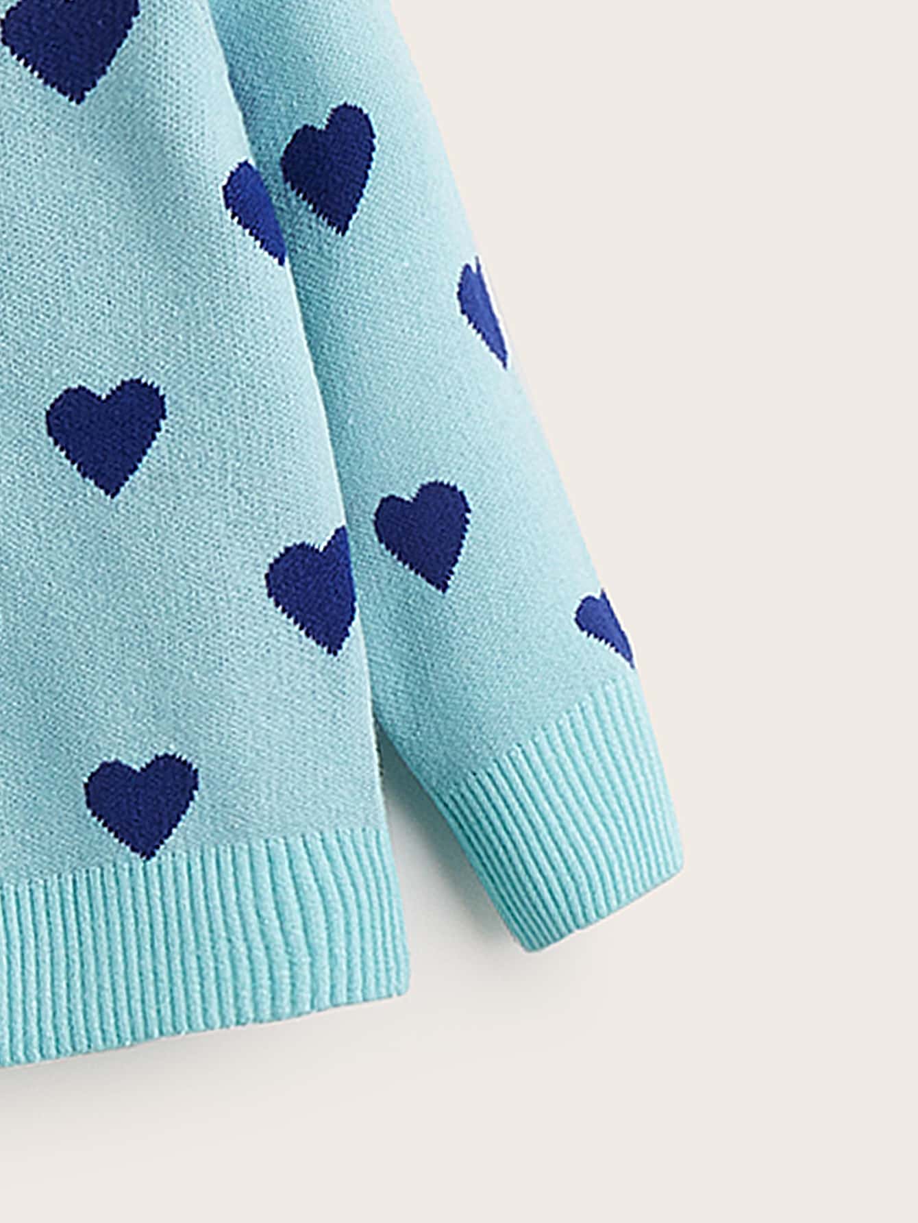 Toddler Girls Heart Pattern Sweater - Mint Green - View 4