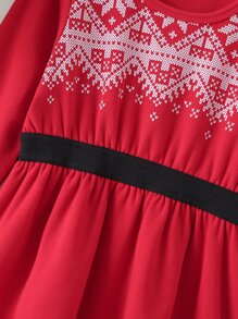 Niñas Vestido con estampado geométrico - Rojo - Ver 4