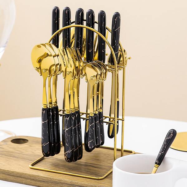 

25pcs Stainless Steel Cutlery & Rack Set, Multicolor