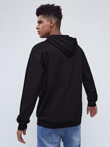 Manfinity Men Letter & Cartoon Graphic Drawstring Hoodie - Black - View 2