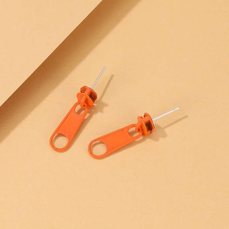 Zip Decor Earrings, Orange