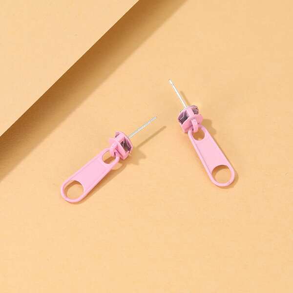 

Zipper Head Decor Drop Earrings, Pink