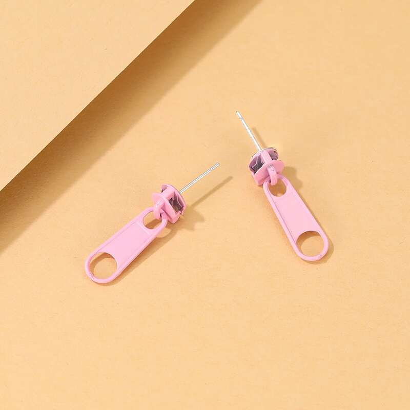 

Zip Decor Earrings, Pink
