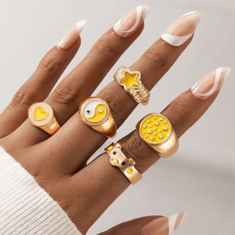 

5pcs Yin & Yang Decor Ring, Yellow