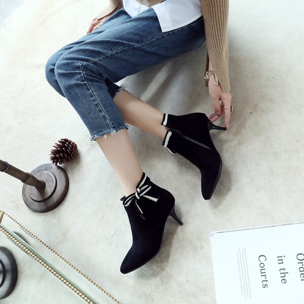 

Tie Side Stiletto Heeled Boots, Black
