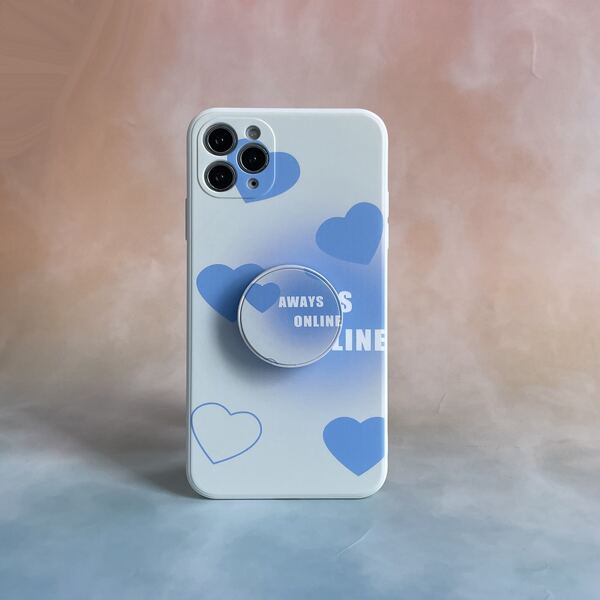 

Heart Print Phone Case With Stand-Out Phone Grip, Blue