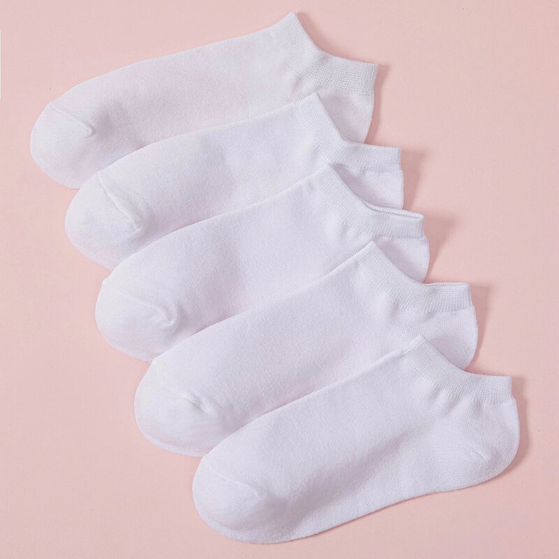 

5pairs Solid Ankle Socks, White