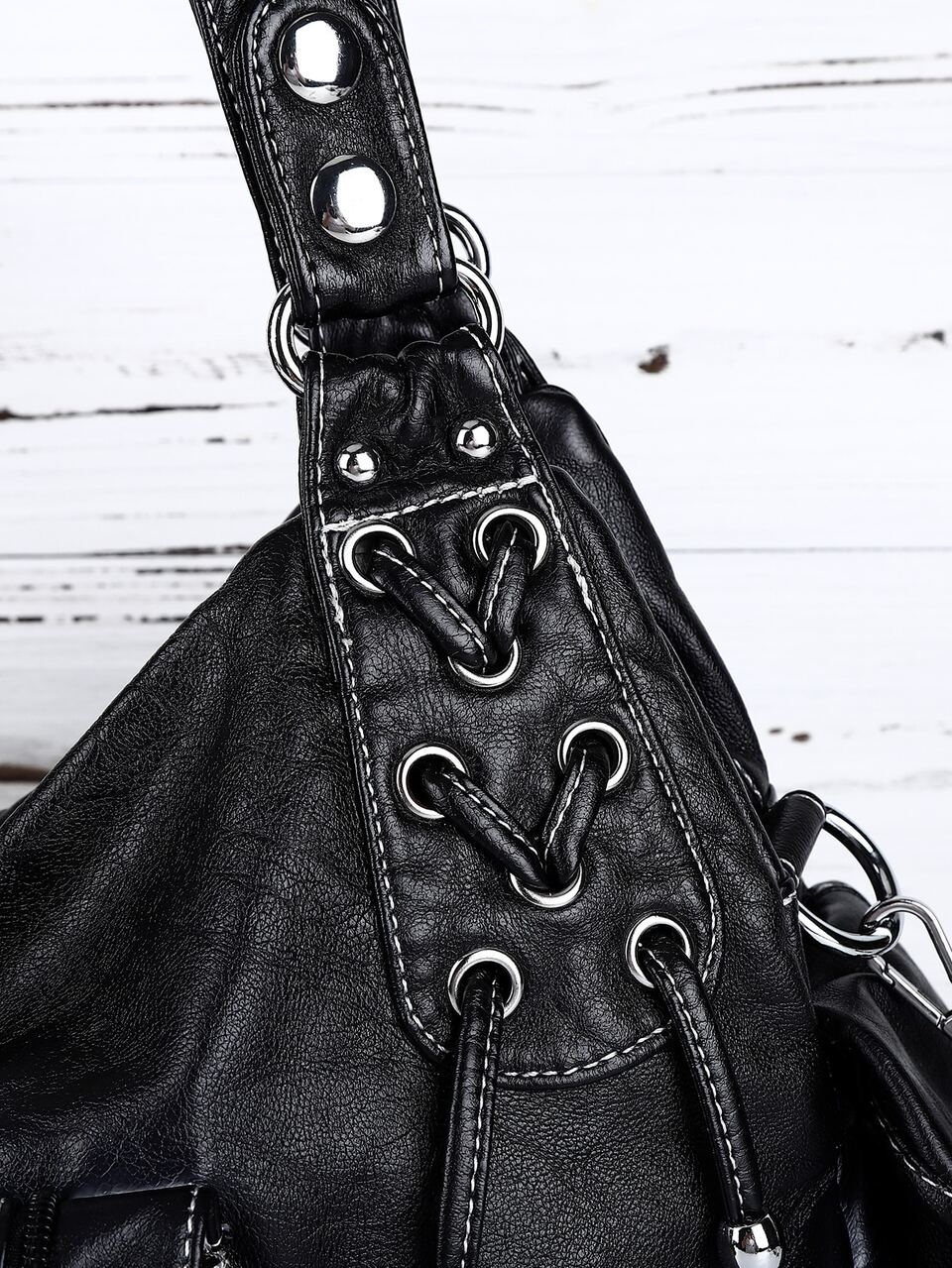 Ombre Studded Decor Braided Design Shoulder Tote Bag