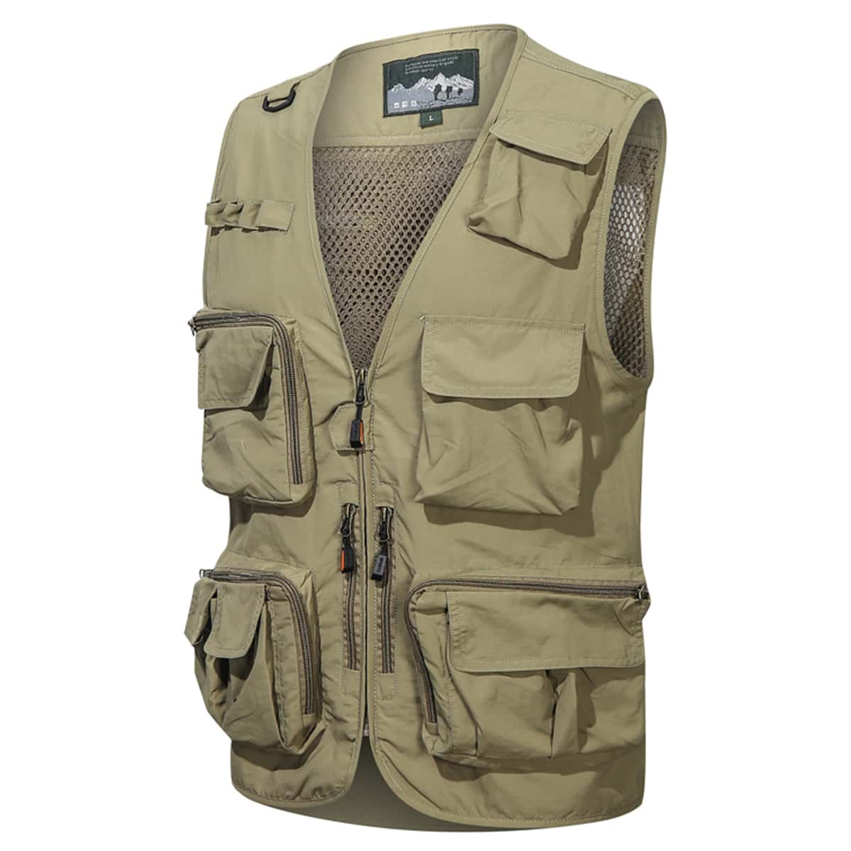 

Guys Pockets Front Zipper Up Vest, Khaki