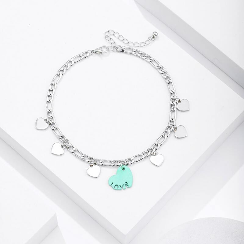 

Heart Charm Chain Anklet, Baby blue