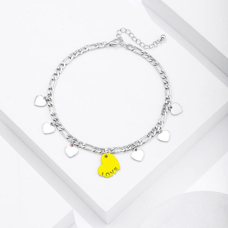 Heart Charm Chain Anklet, Yellow