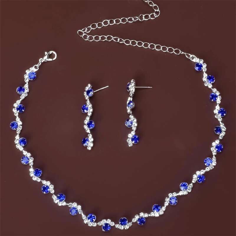 

3pcs Rhinestone Decor Necklace & Earrings, Blue