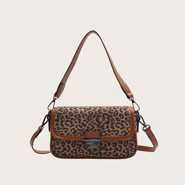 

Leopard Pattern Flap Square Bag, Coffee brown