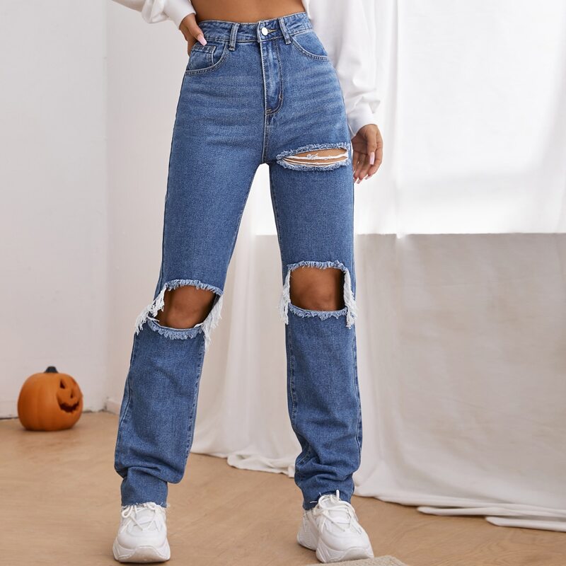 

High Waist Straight Leg Jeans, Medium wash