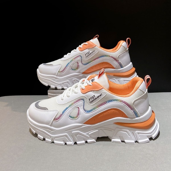 

Colorblock Graphic Lace-up Front Chunky Sneakers, Orange
