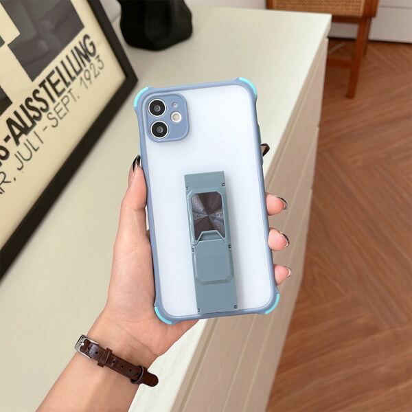 

Contrast Frame Phone Case With Holder, Grey