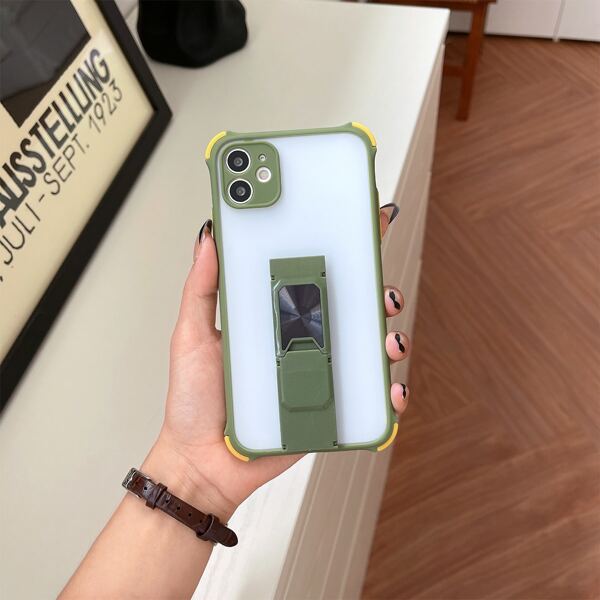 

Contrast Frame Phone Case With Holder, Green