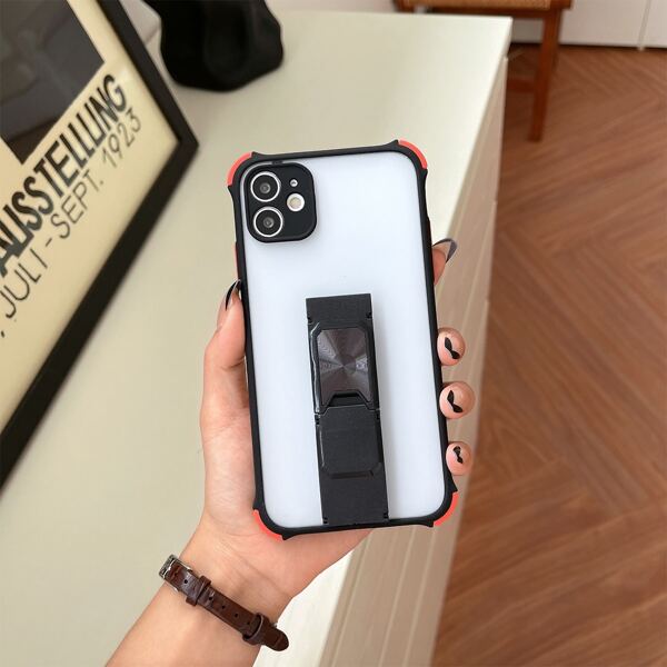 

Contrast Frame Phone Case With Holder, Black