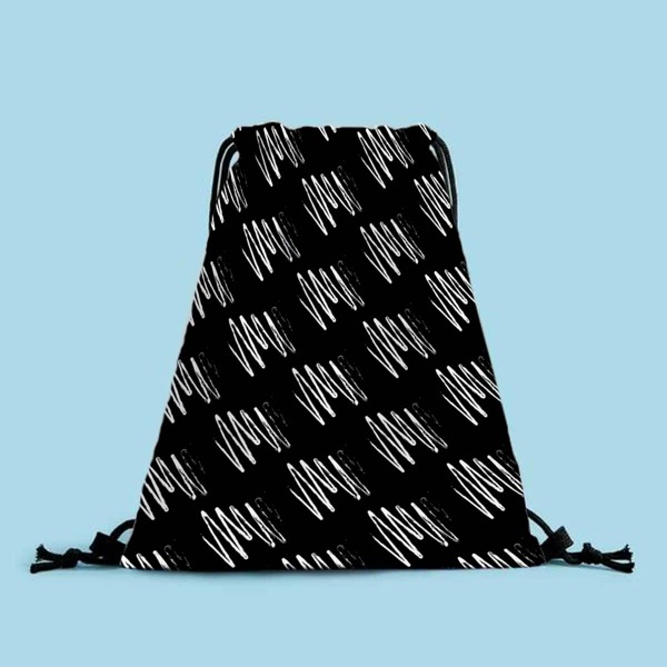 

Allover Graphic Drawstring Backpack, Black and white