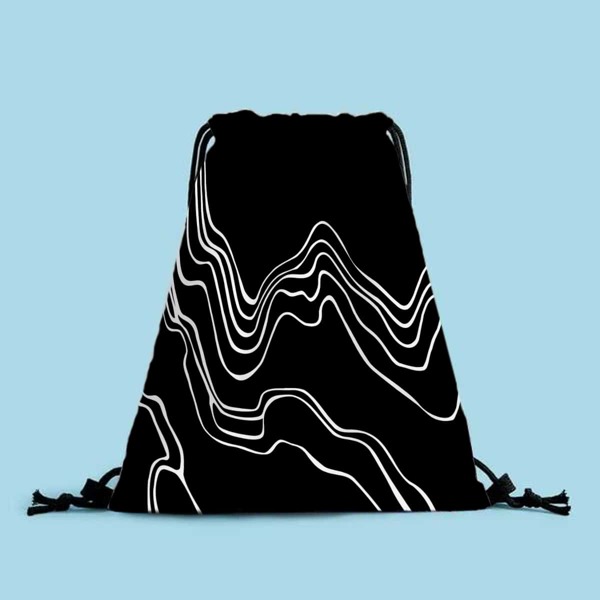 

Allover Graphic Drawstring Backpack, Black and white