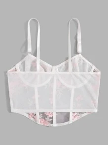 Floral Embroidery Mesh Underwire Bra - Pink - View 2
