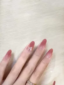 24pcs Butterfly Decor Fake Nail & 1sheet Tape & 1pc Nail File - Watermelon Pink - View 1