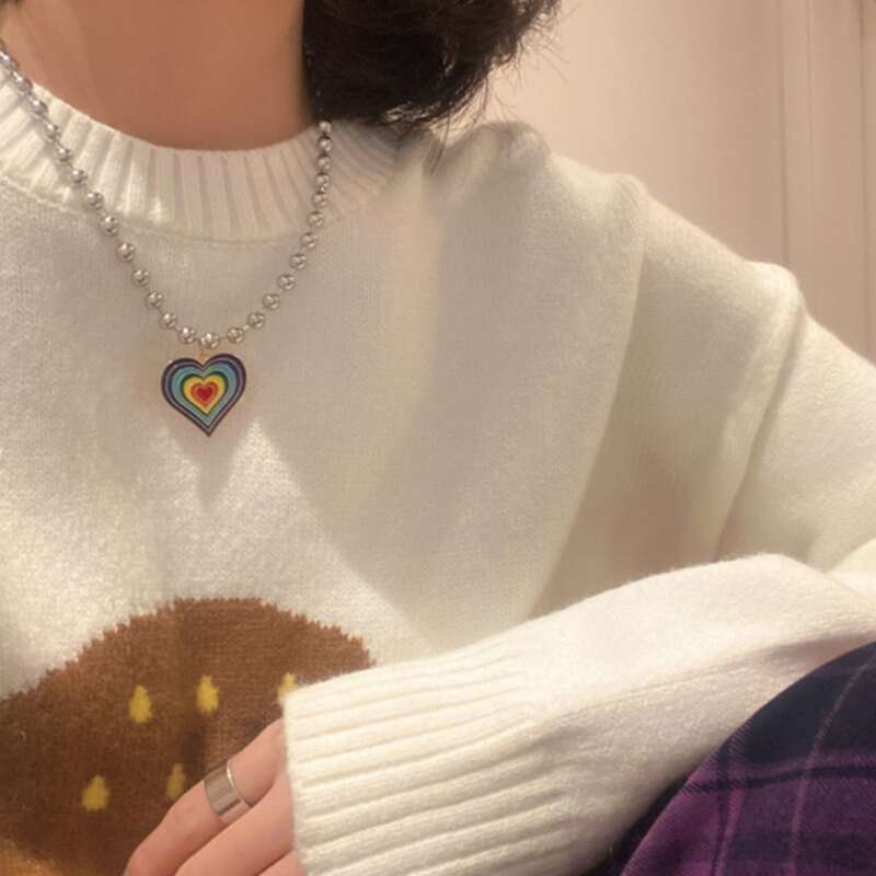 

Heart Decor Chain Necklace, Multicolor