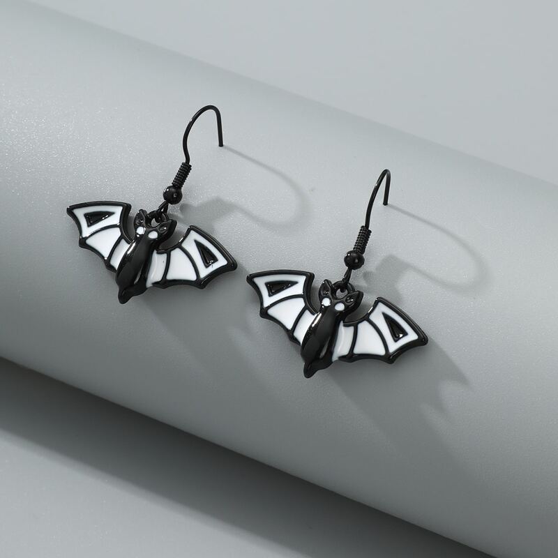 

Bat Drop Earrings, Black and white