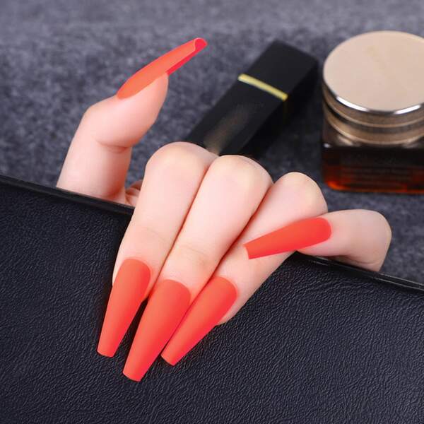 

24pcs Plain Fake Nail & 1sheet Tape & 1pc Nail File, Coral orange