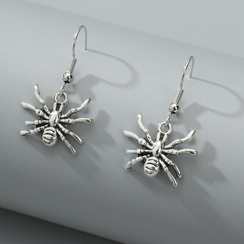 

Spider Drop Earrings, Antique silver