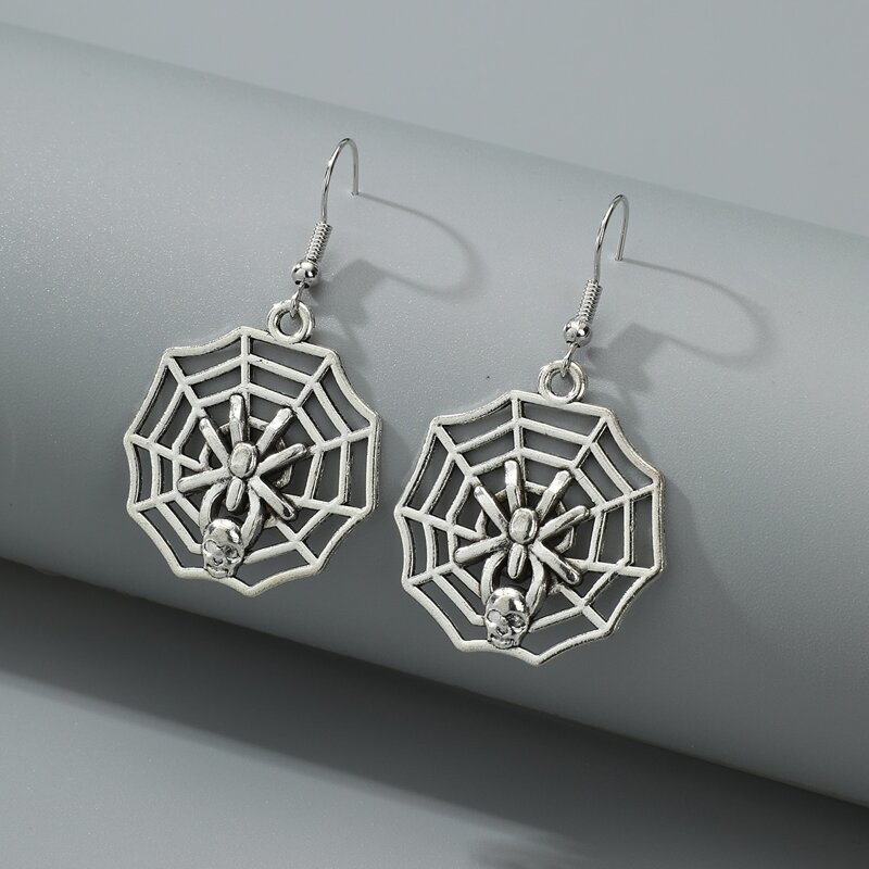 

Spider Drop Earrings, Antique silver