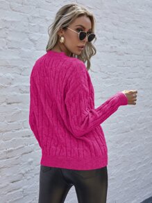 SHEIN LUNE Cable Knit Drop Shoulder Jumper - Pink - View 2